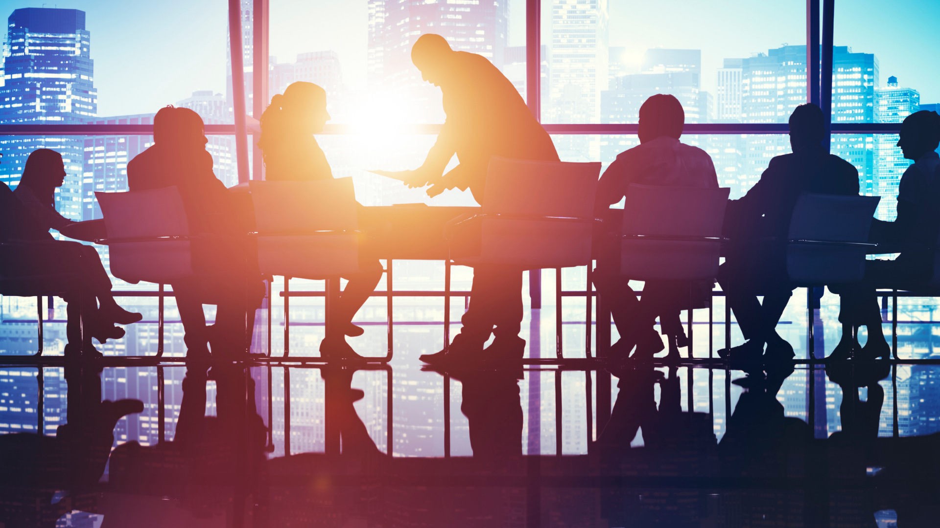 leadership team working at sunset